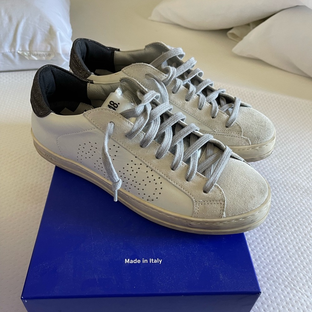 P448 John White and Gray Sneakers ( just like brand new)